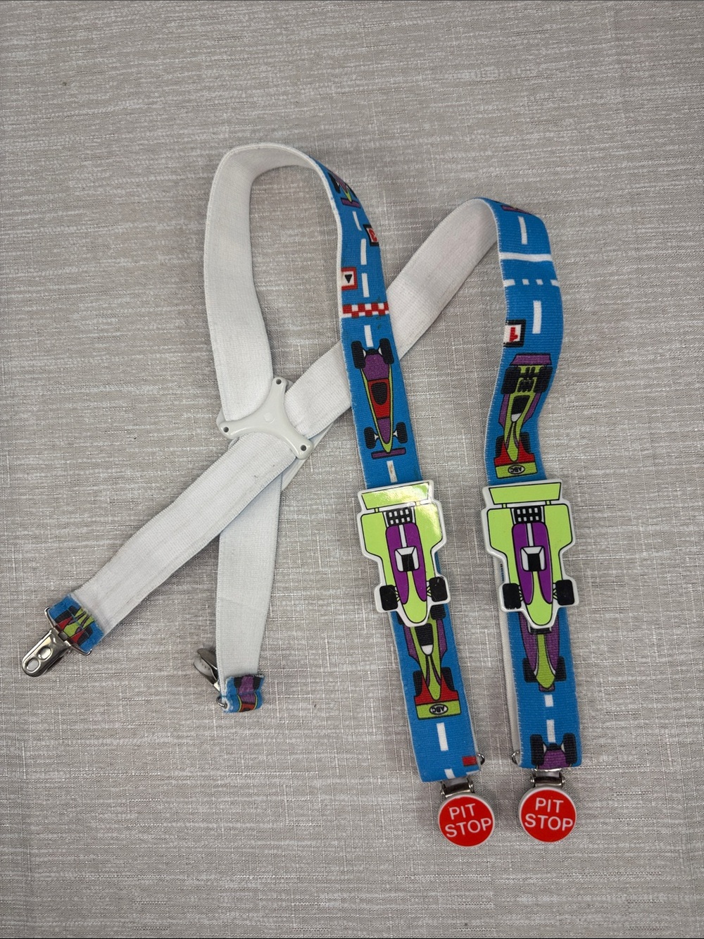 Boys Vintage 90s Suspenders Race cars
